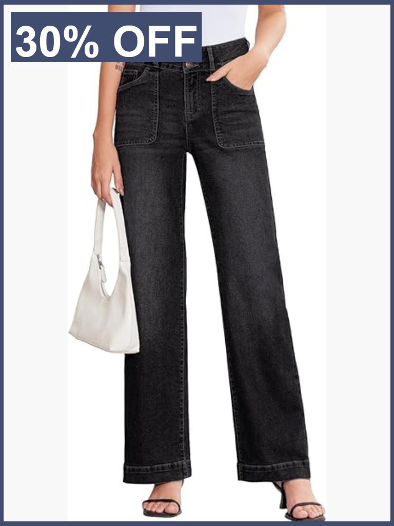 High Waisted Wide Leg Jeans Stretchy Tummy Control Straight Denim Pants